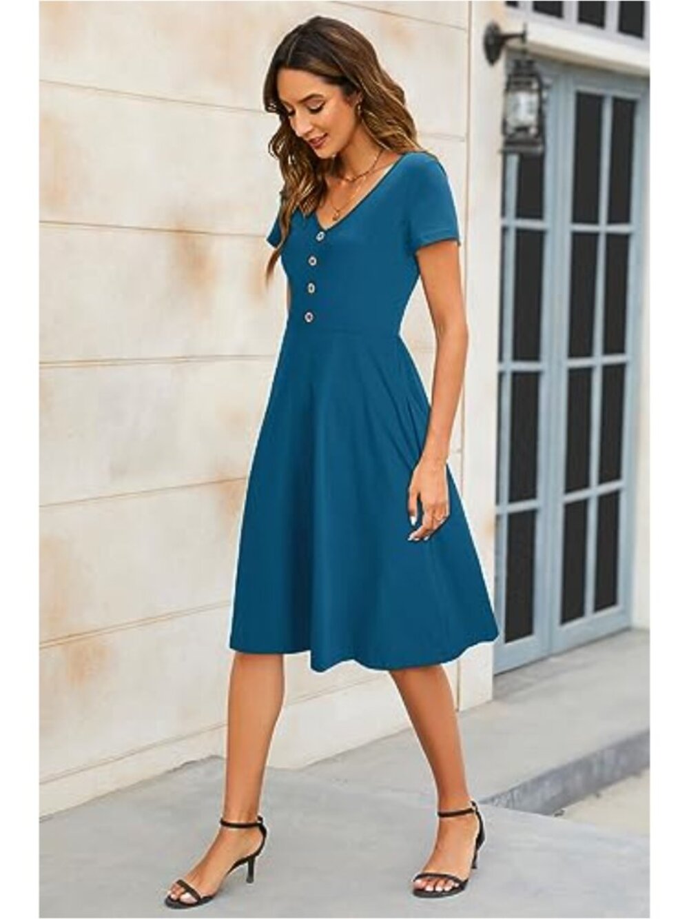 Women's Sleeveless V-Neck Casual Midi Dress with Pockets, Floral Boho Sun Dress - Picture 2 of 5